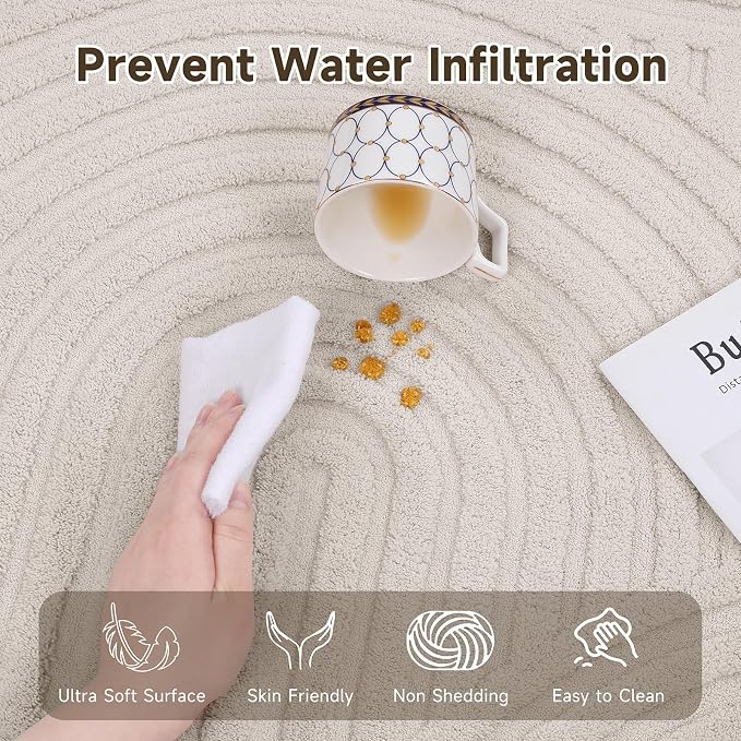 Pauwer 6ft Washable Area Rugs for Living Room Modern Beige Solid Color Soft Fluffy Rugs for Bedroom Non Slip Boho Accent Indoor Mat Floor Carpet Cover for Kids Dining Room Kitchen Office