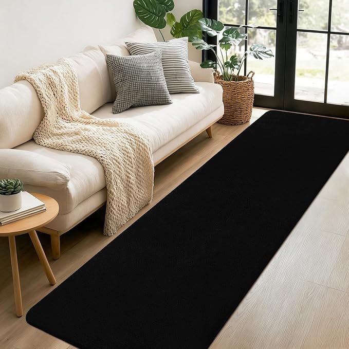 qulint Black Runner Rug for Hallway, 2x6 Modern Washable Kitchen Runner Non Slip Thickened Memory-Foam Indoor Bedroom Rug, Minimalist Solid Soft Carpet for Living Room Entryway Home Decor