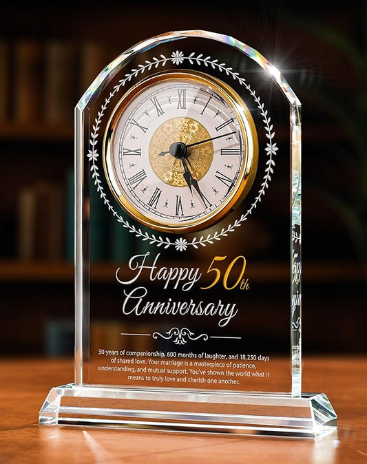 50th Wedding Anniversary Crystal Quartz Clock,50 Years of Marriage Gift,Happy Golden Anniversary Decoration Gift,for Parents,Grandparents,Couple