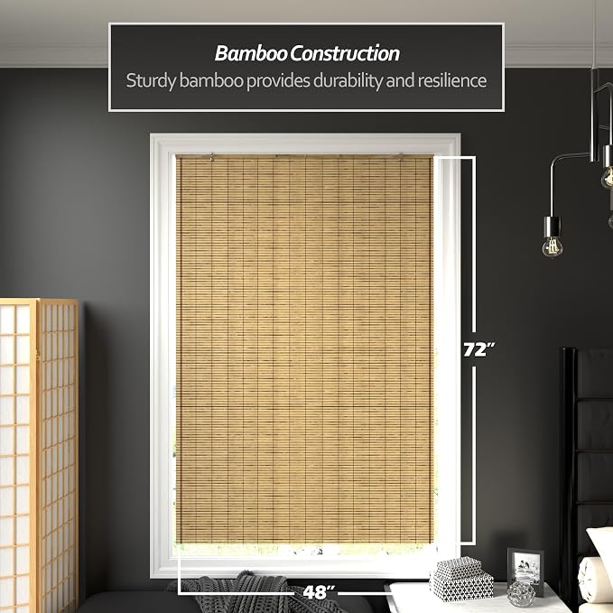 Red Lantern Burnt Bamboo Cordless Window Shade - Tortoise, 48" Wide