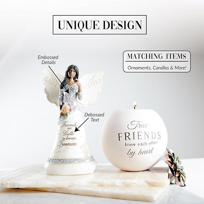 Pavilion Gift Company - Friends are Gifts to Treasure - 8" Ebony African American Angel Figurine Religious Bestie BFF Best Friend God Jesus Lover Christian Christ Gift Present