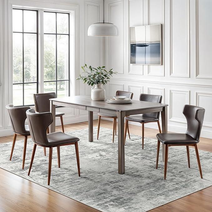 Soalmost 6x9 Abstract Area Rugs for Living Room 6 x 9 Washable Non Slip Low Pile Gray Rugs for Bedroom Dining Room Foldable Thin Gray White