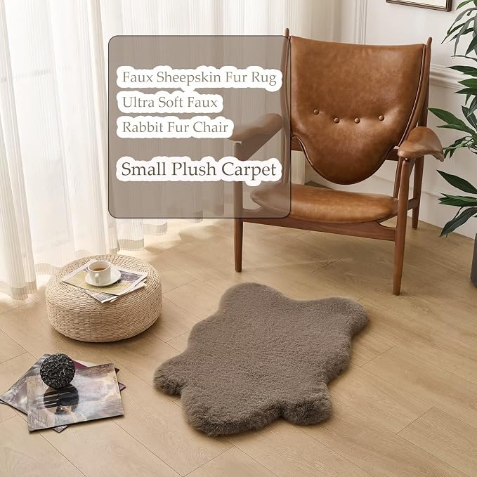 1700GSM Fuzzy Faux Sheepskin Fur Area Rug,Extra Soft Faux Fur Mat,Fluffy Shaggy Fur Rug for Bedroom Living Bedside Rug Room Decor-Taupe, 2 x 6 ft