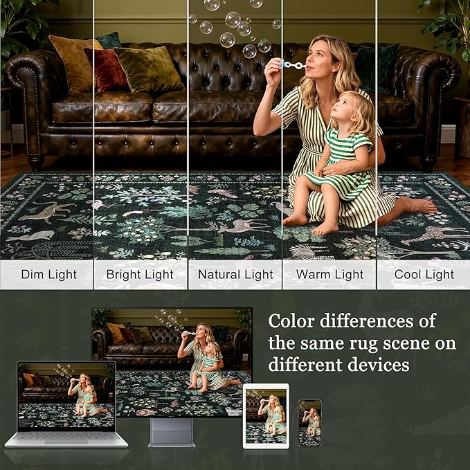 6x9 Area Rugs Living Room Rug: Vintage Washable Rug Floral Soft Carpet Indoor Floor Non-Slip Boho Stain Resistant Large Carpets for Bedroom Kids Nursery Dining Room Farmhouse Home Office Green