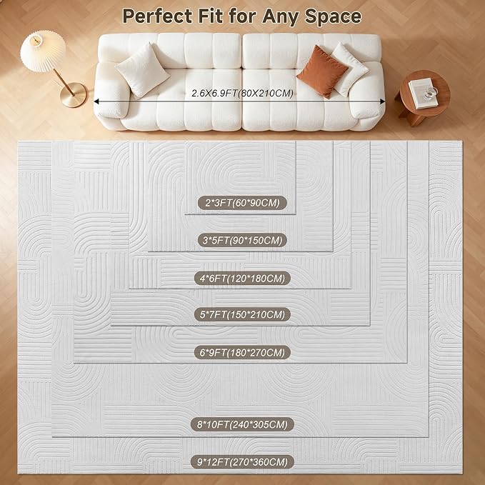 Pauwer 3x5 Washable Area Rugs for Living Room Modern White Solid Color Soft Fluffy Rugs for Bedroom Non Slip Boho Accent Indoor Mat Floor Carpet Cover for Kids Room Dining Room Kitchen Office