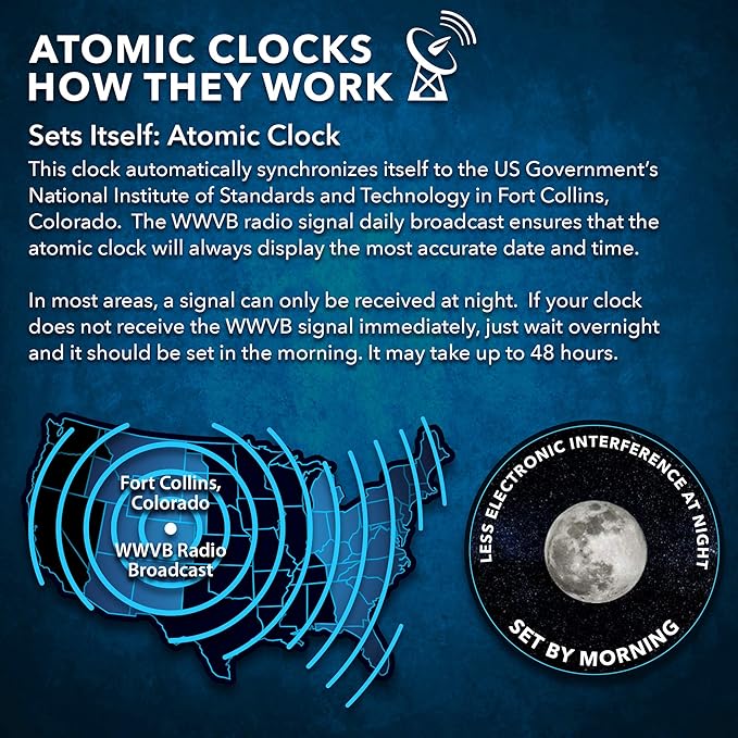 Sharp Atomic Clock with Large Bright Color Display, Atomic Accuracy, Jumbo 3" Easy to Read Numbers - Indoor/Outdoor Temperature Display with Wireless Outdoor Sensor