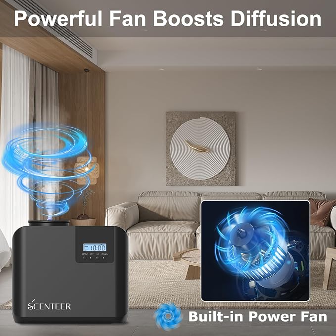 2026 Upgraded HVAC Scent Diffuser Machine Kit, Cover 5000 Sq.Ft, Wi-Fi Control, Scent Air Machine for Home,Waterless Cold Air Aromatherapy Essential Oil Hotel Fragrance Diffuser for Large Room - Black