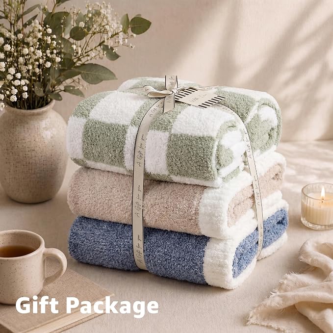 WRENSONGE Soft Checkered Throw Blanket for Couch-Cozy Warm Knitted Blankets | Lightweight Warm Fluffy Decor for Women, Mom, Her & Girls, Sofa, Chair, Bed, 50x70in, Coffee