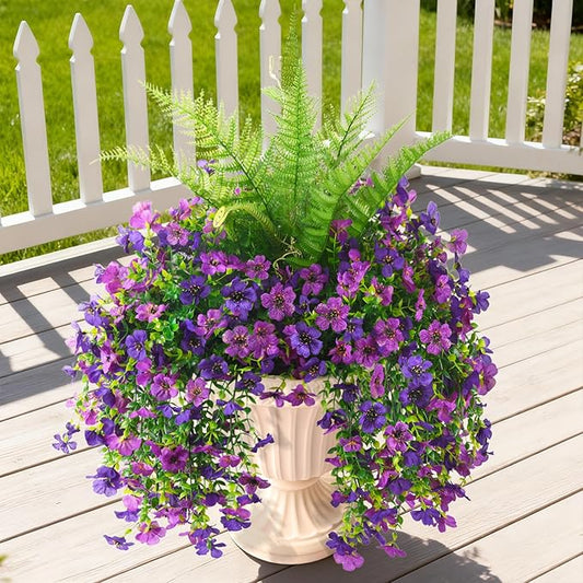 ZFProcess Artificial Fake Hanging Flowers for Outdoors, Silk Daisy with Articial Boston Ferns Plants Set, Realistic Spring Fake Outdoor Flowers UV Resistant Porch Patio Yard Decor