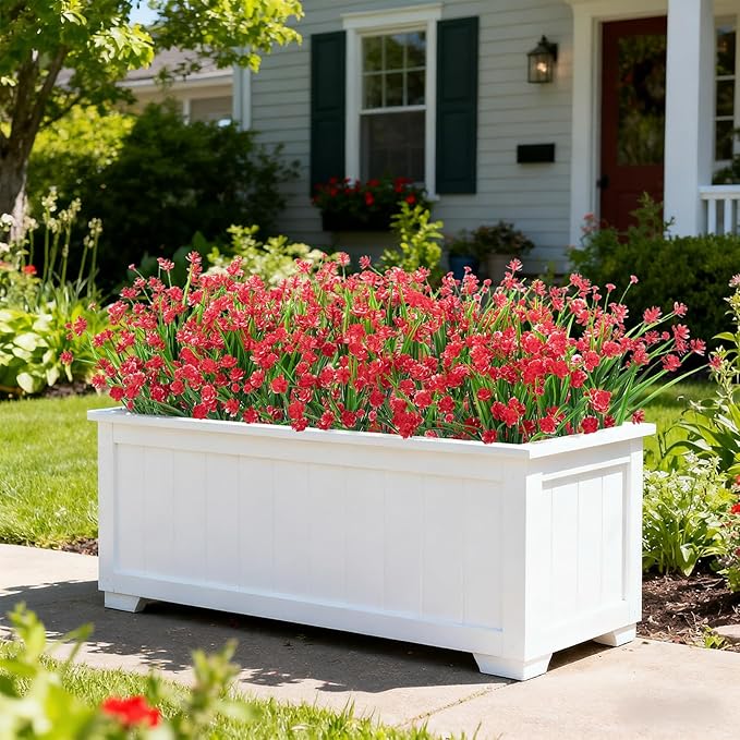 Ouddy Decor 24 Bundles Artificial Flowers for Outdoors UV Resistant Fake Plastic Plants Faux Greenery Stems for Spring Summer Indoor Garden Patio Window Box Kitchen Home Decor, Red