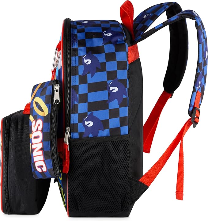 AI ACCESSORY INNOVATIONS Sonic the Hedgehog 5 PC Backpack Set for Girls & Boys, 16” Book Bag Featuring Sonic, Shadow, & Knuckles