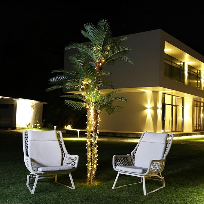 SOGUYI 10ft Outdoor Artificial Palm Tree - UV Resistant Tall Fake Tropical Golden Cane Plant for Patio, Poolside, Lawn, Indoor Decor - Large Faux Palm Tree, Set of 1