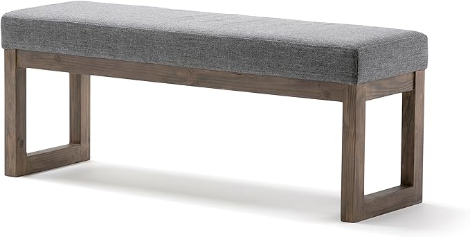 SIMPLIHOME Milltown Large Ottoman Bench - 44 inch Wide Upholstered Linen Look Fabric Rectangle Footstool Ottoman in Grey, Contemporary Bench for Bedroom or Entryway with Cushioned Seat, Assembled