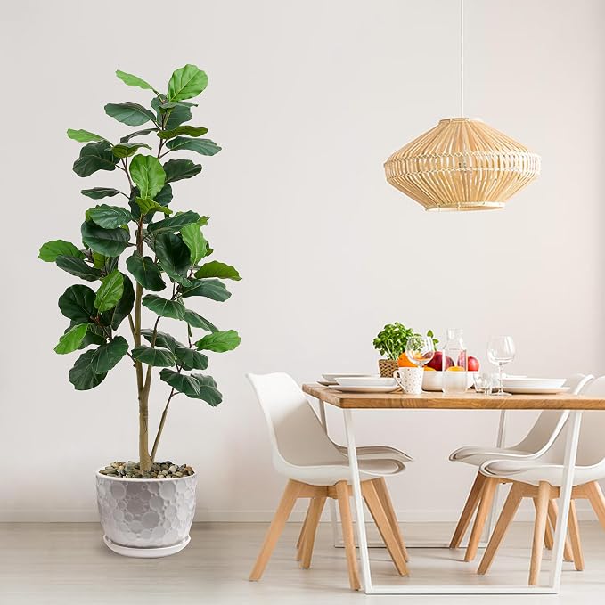 Artificial Fiddle Leaf Fig Tree 6FT, 72 Inch Tall Faux Ficus Lyrata Fake Floor Plant with White Planter & Pebbles, Large Realistic Fig Tree for Indoor Home Office Living Room Decor