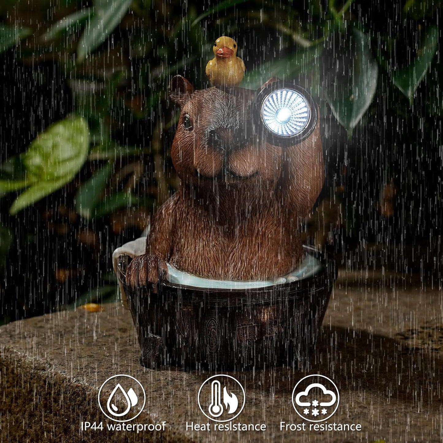 Capybara Solar Garden Statue – Funny Outdoor Resin Animal Decor with Flashlight & Duck – Waterproof Yard Lawn Ornament with LED Light – Solar Powered Figurine for Patio, Porch, Landscape