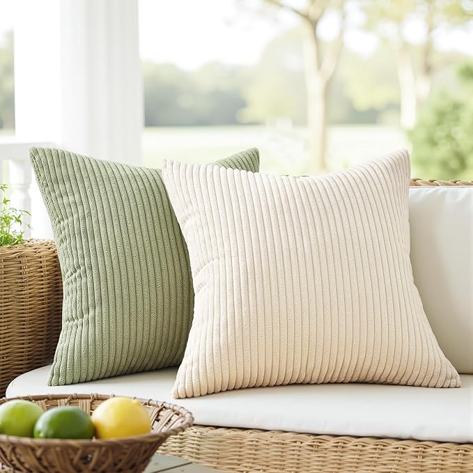 Topfinel 20x20 Pillow Covers Set of 4 Mordern Nordic Green White Throw Pillow Cover Soft Corduroy Cushion Cases Spring Home Decor for Couch Bed Sofa Living Room Forest Green