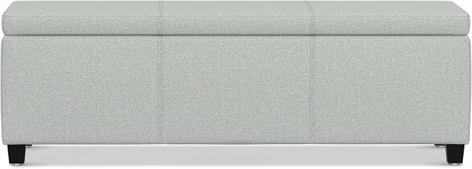 SIMPLIHOME Avalon Storage Ottoman Bench - 48" Wide x 16" High Upholstered Linen Look Fabric Rectangular Lift-Top Ottoman in Light Stone Grey, Transitional Bench for Living Room with High-Density Foam