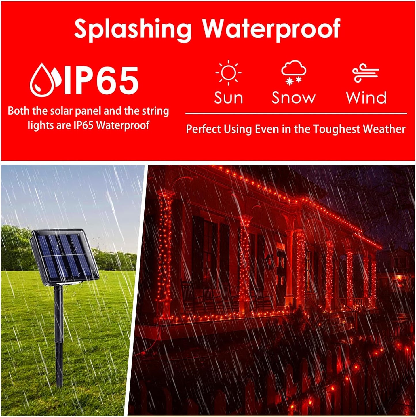 Solar String Lights Outdoor, 2-Pack Total 80FT 200 LED Solar Christmas Twinkle Lights Outside Waterproof Copper Wire 8 Modes Solar Fairy Lights for Garden Tree Party Birthday Christmas Decor (Red)
