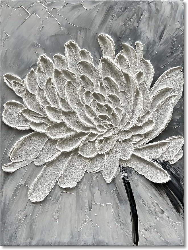 Hand Painted Modern Abstract Oil Painting White Flower Painting 40x28 inch Contemporary Minimalist Art Wall Decoration