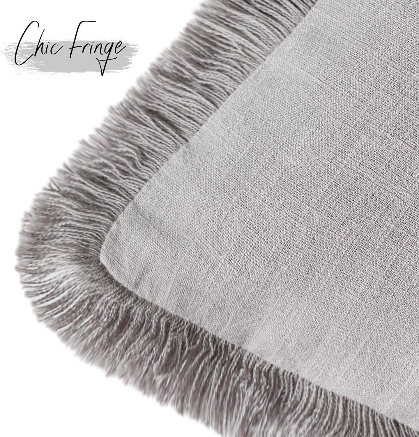 Foindtower Set of 2 Decorative Linen Fringe Throw Pillow Covers Cozy Farmhouse Cushion Cover with Tassels Accent Pillowcase for Couch Chair Sofa Bed Living Room Home Decor,22×22 Inch,Light Rustic Gray