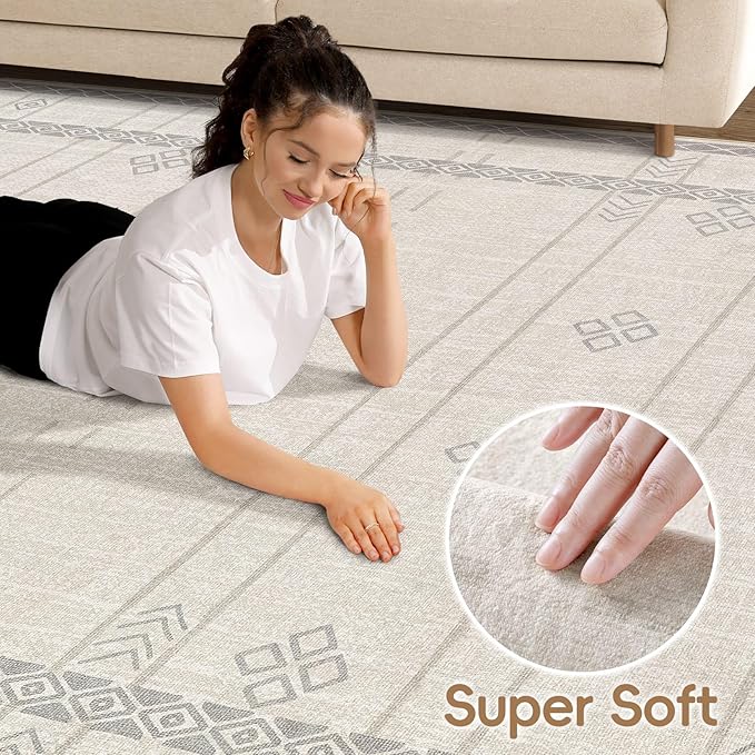 cotiled 5x7 Area Rug Living Room: Washable Boho Rugs with Non Slip Backing Large Soft Indoor Stain Resistant Carpet for Bedroom Farmhouse Dining Room Lightweight Home Decor Grey Beige