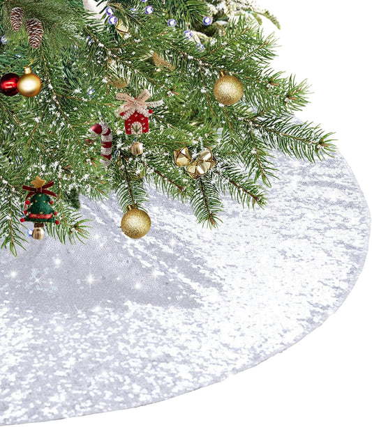 Eternal Beauty Christmas Tree Skirt, 70 Inch Silver Sequin Tree Skirt Small Xmas Tree Skirt for Christmas Tree Decorations