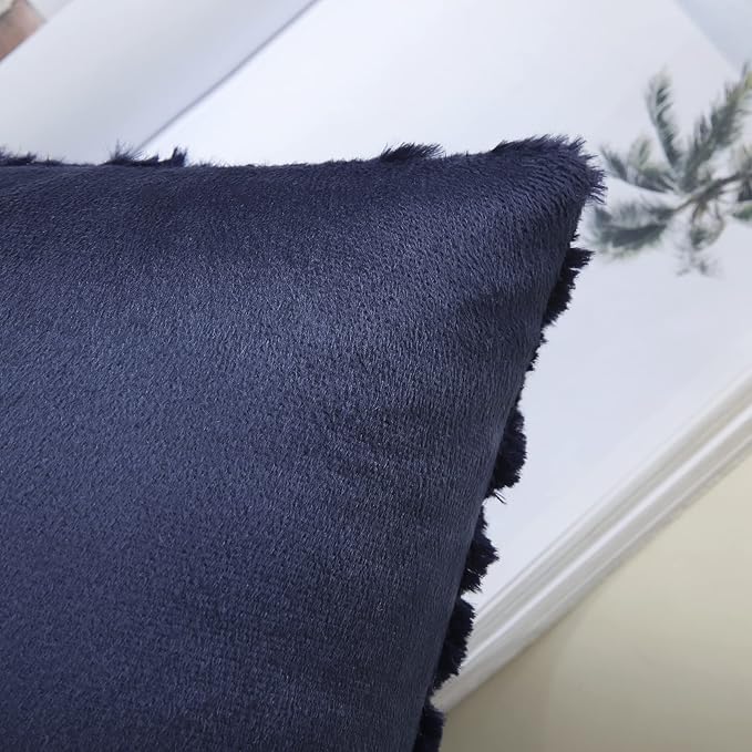 decorUhome Summer Throw Pillow Covers 22x22 Inch Set of 2, Soft Plush Faux Wool Navy Blue Solid Couch Pillow Covers, Accent Euro Sham Farmhouse Neutral Square Pillow Cases for Sofa Bed Living Room