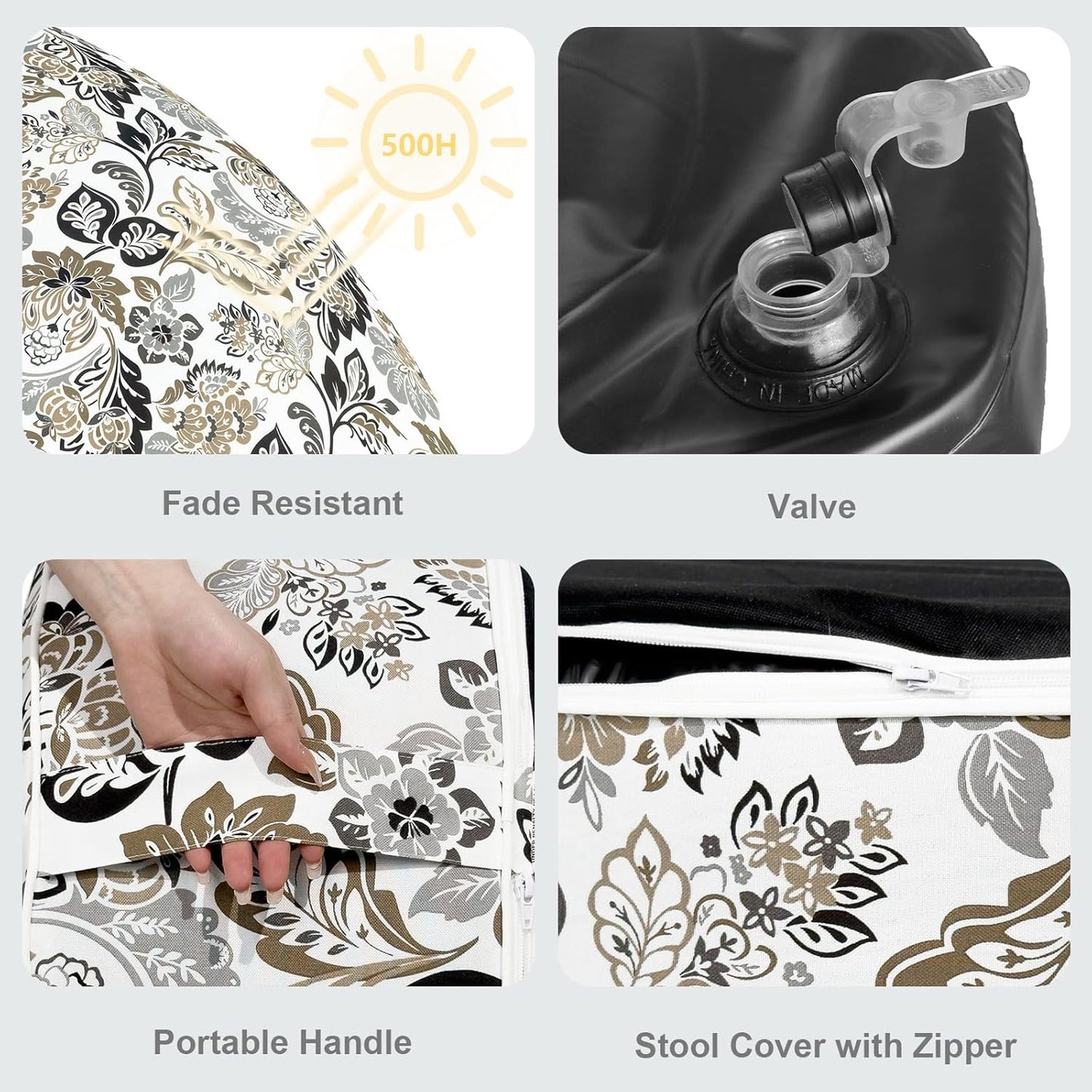 LVTXIII Outdoor Inflatable Ottoman, Fade-Resistant Round Footrest Stool D31”x H14”, Portable Patio Pouf for Garden Camping or Home Use, Dailey Tan