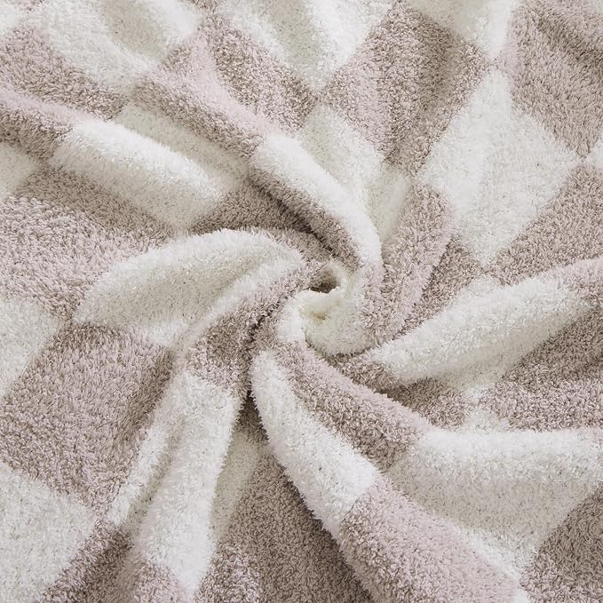 WRENSONGE Soft Checkered Throw Blanket for Couch-Cozy Warm Knitted Blankets | Lightweight Warm Fluffy Decor for Women, Mom, Her & Girls, Sofa, Chair, Bed, 50x70in, Taupe
