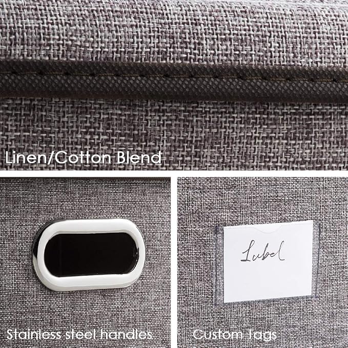 PRANDOM Extra Large Collapsible Storage Bins with Lids [3-Pack] Linen Fabric Foldable Storage Baskets Boxes Organizer Containers Cube with Cover for Bedroom Closet Office Nursery (22.8x15.75x13.8)