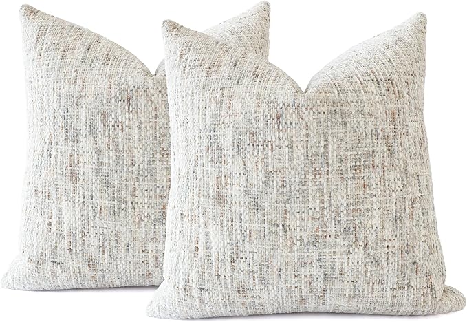 Textured Neutral Throw Pillow Covers 24x24 Inch Set of 2 Soft Woven Chenille Accent Boho Farmhouse Square Decorative Cushion Cases for Modern Home Decor Bed Couch Sofa Living Room