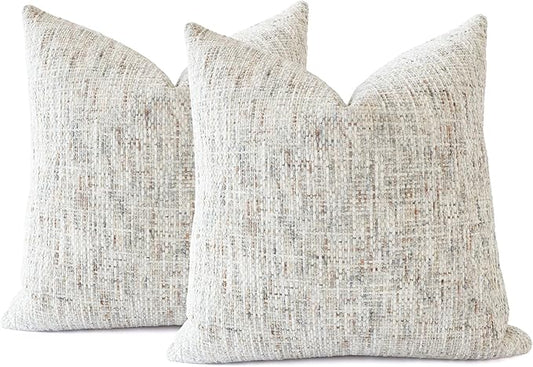 Textured Neutral Throw Pillow Covers 24x24 Inch Set of 2 Soft Woven Chenille Accent Boho Farmhouse Square Decorative Cushion Cases for Modern Home Decor Bed Couch Sofa Living Room