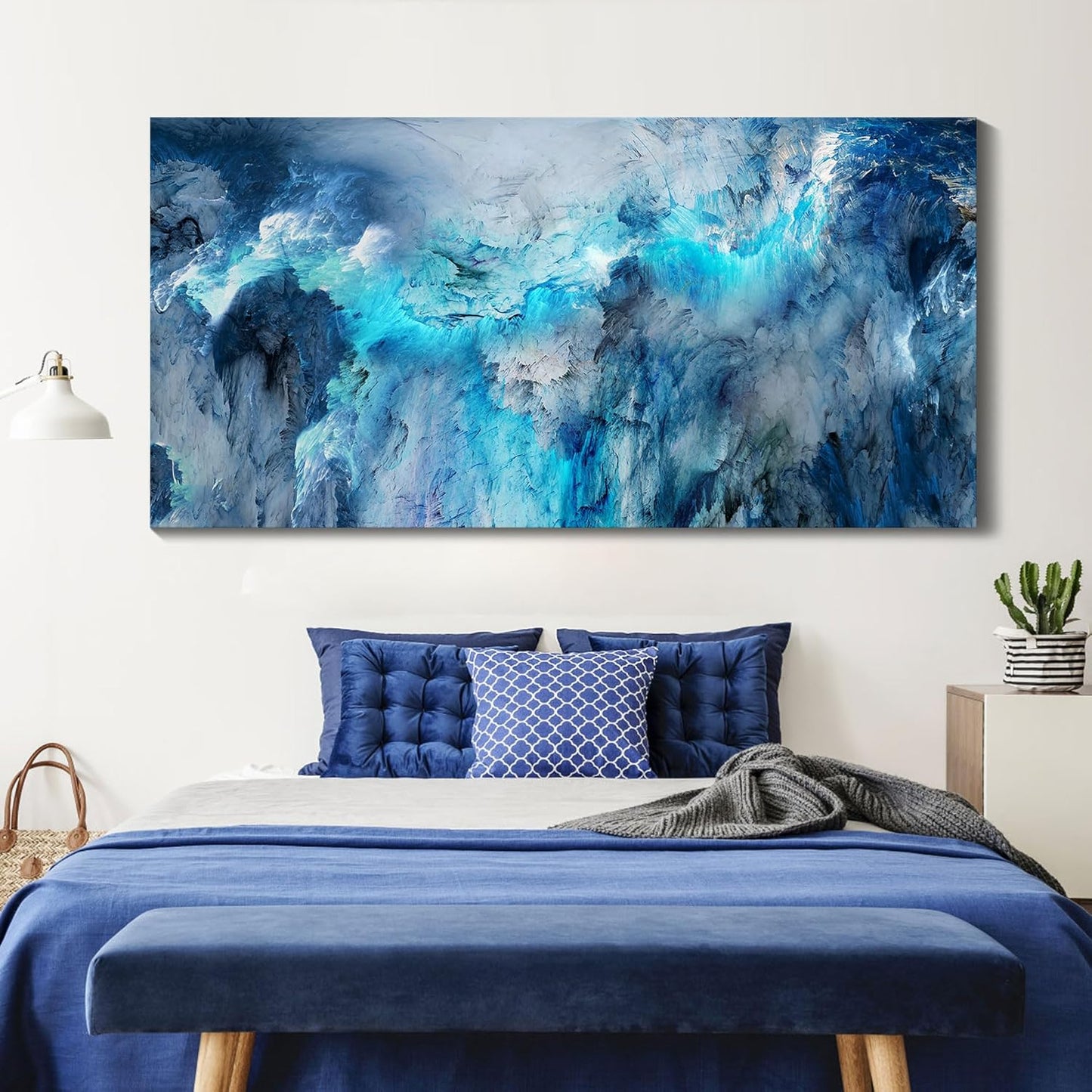 Mofutinpo Blue Abstract Canvas Wall Art | Modern Contemporary Painting for Living Room, Bedroom, and Office | Large Abstract Artwork | Ready-to-Hang Home Decorations | 29x58 Inches