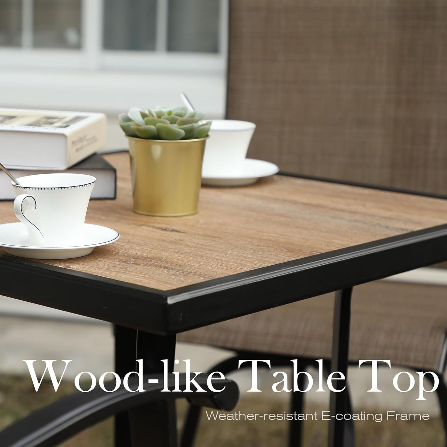 Sophia & William Outdoor Bar Set, Patio Bar Table and Chairs Set, Bar Height Patio Set - 4 x Swivel Bar Chairs(Brown), 1 x Square Bar Table(Wood-Like)