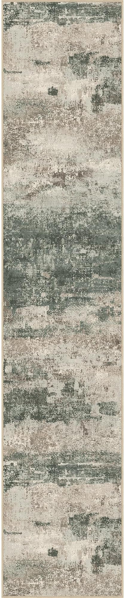 BEIMO Runner Rug for Hallway Kitchen, 2'6"x12' Machine Washable Runners Rug for Entryway, Soft Modern Abstract Throw Rugs, Low Pile Floor Cover with Non Slip Backing, Grey/Dark Green