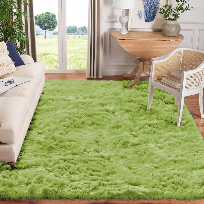 Goolela Lime Green Area Rug 8x10 Fluffy Fuzzy Furry Rug for Bedroom Living Room Faux Sheepskin Fur Shaggy Soft Rectangle