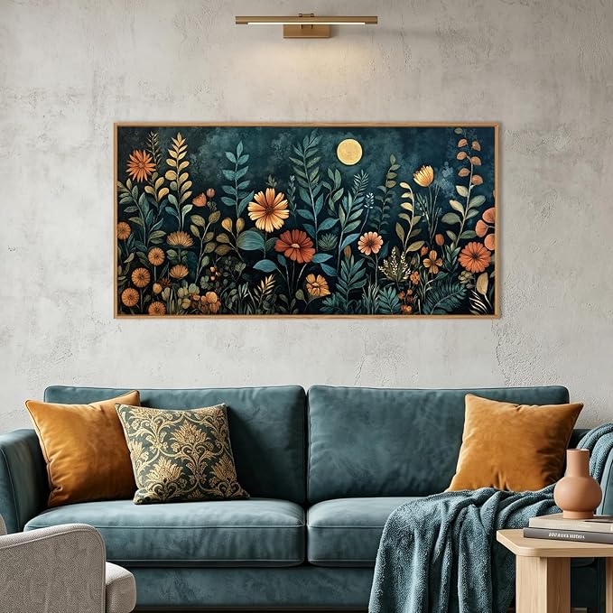 Vintage Dark Botanical Framed Canvas Wall Art Set,Colorful Floral Wall Decor,Moody Blue Wildflower Wall Painting,Nature Blossom Flower Art Prints for Living Room,Bedroom,Office-20 X40 x1