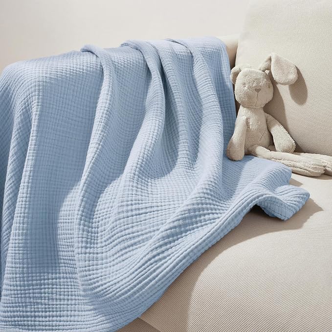 PHF 100% Cotton Muslin Throw XL Blanket Large 50" x 70", 4-Layer Lightweight Gauze Throw, Breathable Cloud-Soft Minimalist Blanket for Bed, Couch, Camping & Baby, Ancient Water, Ideal Gift