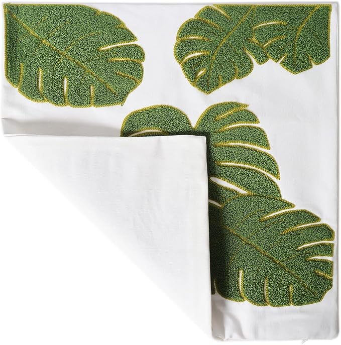 Embroidery Throw Pillow Cover 18x18 Green 7 Tropical Monstera Leaves Loop Plant Floor Pillow Cover for Couch Gift 100% Cotton Decorative Cushion Cover Home Décor Pillow Case 45x45cm, 1 Piece