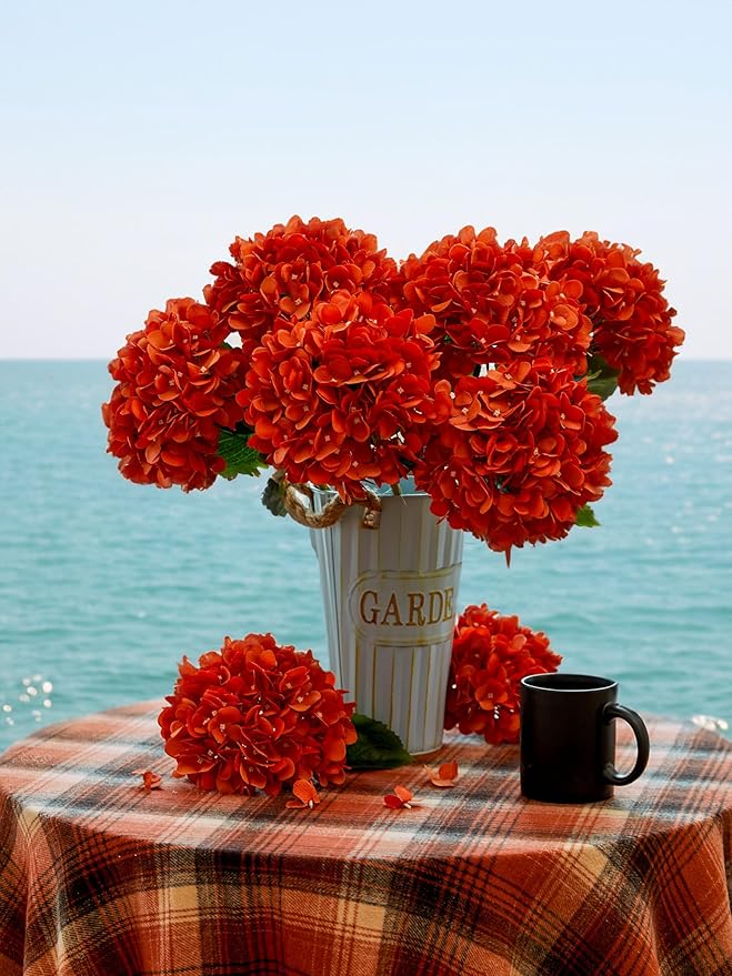 PARTY JOY 5PCS 15.4In Fall Decor Artificial Fall Flowers Bouquet Faux Hydrangea Stems for Wedding Centerpieces Fall Autumn Decorations for Home