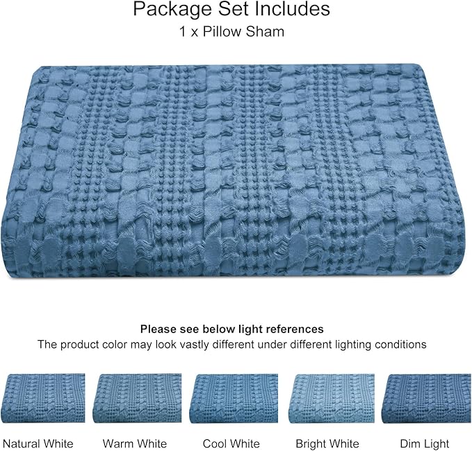 PHF 100% Cotton Waffle Body Pillowcase with Zipper, 1 Pack 20" x 54" Soft Skin-Friendly Pillow Sham, No Filling, Aesthetic Woven and Breathable Waffle Weave Body Pillow Cover for Bed, Denim Blue