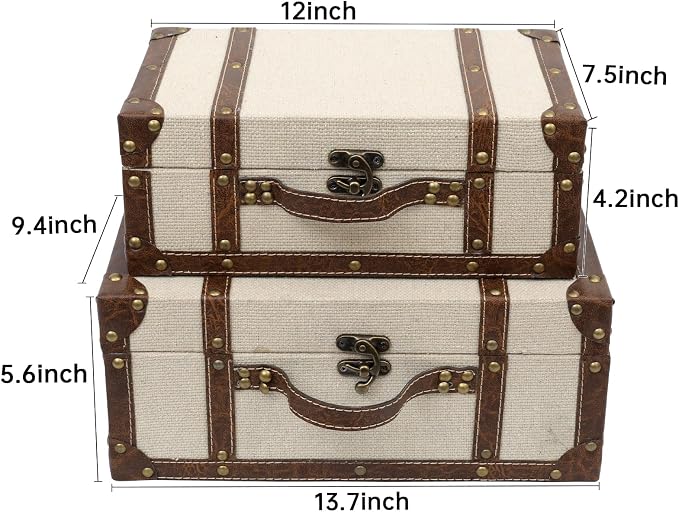 DECOR4SEASON Vintage Linen Fabric Decorative Box Set of 2 - Antique-Style Keepsake Chests for Coffee Table Decor, Mementos, and Elegant Bookshelf Styling