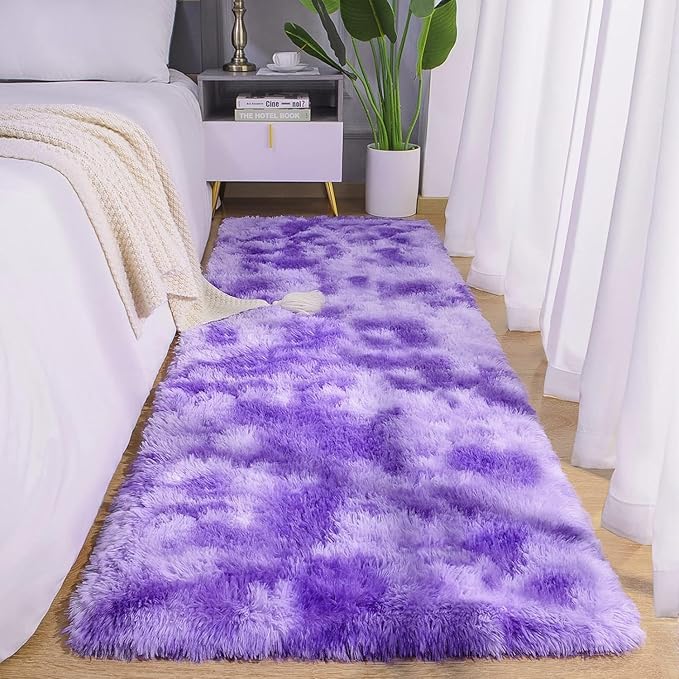 AROGAN Soft Rainbow Area Rugs for Girls Room 2x6 Feet, Fluffy Girls Bedroom Rugs, Princess Rug, Cute Colorful Carpet for Kids Teens Nursery Toddler （Purple）