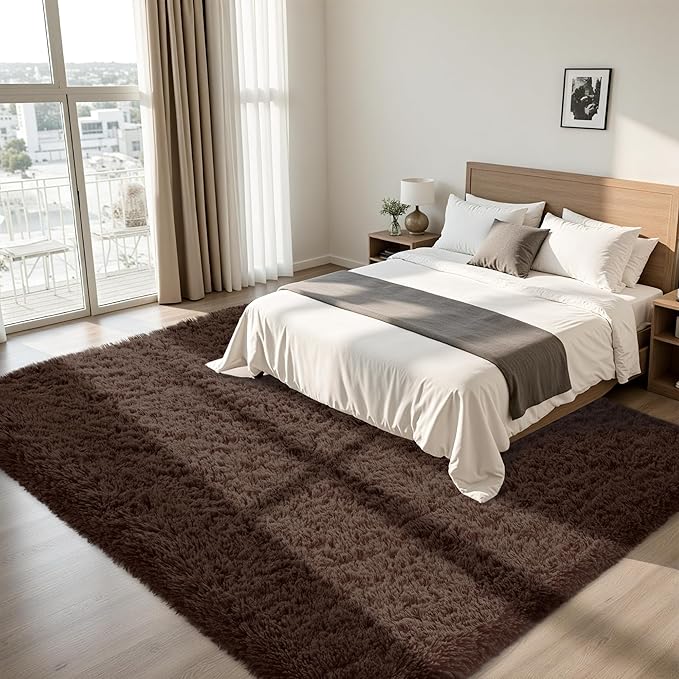 6x9 Area Rugs for Living Room:Ultra Soft Fluffy Shag Brown Rug,Large Fuzzy Plush Indoor Non Slip Carpet Washable Rugs for Bedroom Kids Nursery Office Dorm Modern Decor(Brown 6'x9')