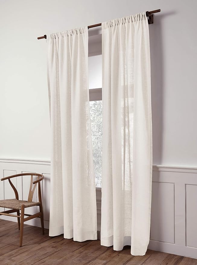 Solino Home European Flax Linen Sheer Curtain 144 Inches Long, 100% Pure Linen Ivory 52 x 144 Inch Long Light Filtering Rod Pocket Window Curtains Panel for Living Room, Bedroom - 1 Panel