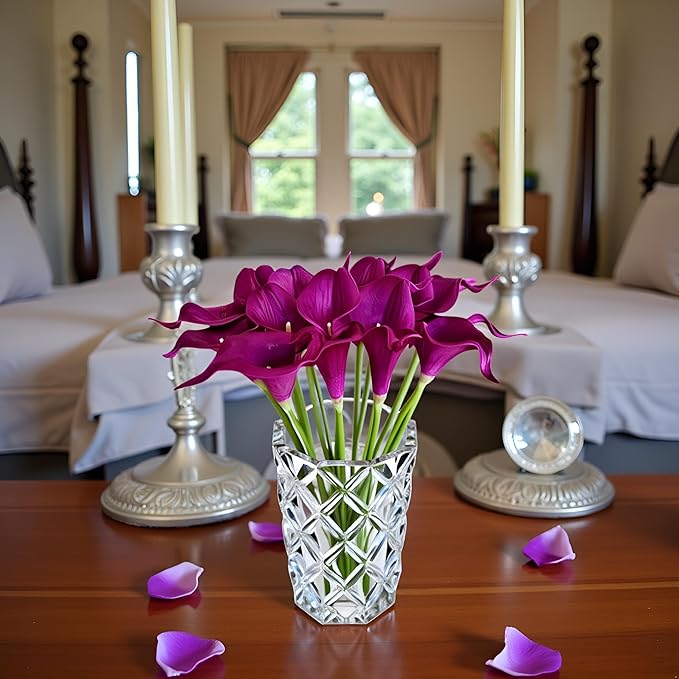 Floral Kingdom 20 Pack 14" Calla Lily Artificial Flowers – Real Touch Royal Purple Latex Flowers for Home Decor Tabletop Centerpieces Living Room & Weddings