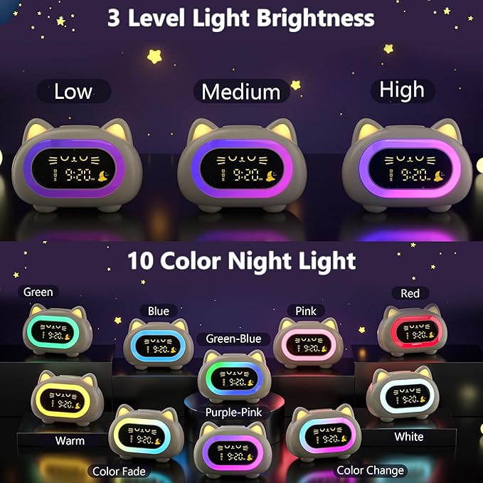 ANALOI Alarm Clock for Kids, Ok to Wake Clock for Kids with Eye Protection Sleep Training Auto Off Feature 10 Night Light Dual Alarm, Kids Alarm Clock Cute Cat Gifts for Girls