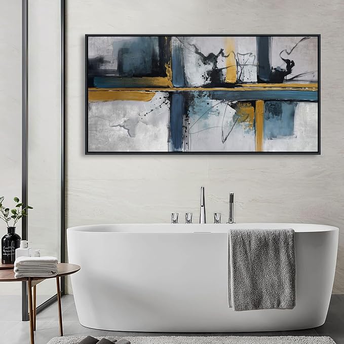 Abstract Canvas Wall Art Framed Modern Wall Art for Living Room Navy Blue Artwork for Walls, Above Bed Wall Decor With Navy and Gold for Bedroom and Living Room Office Pictures Wall Decor 24×48IN