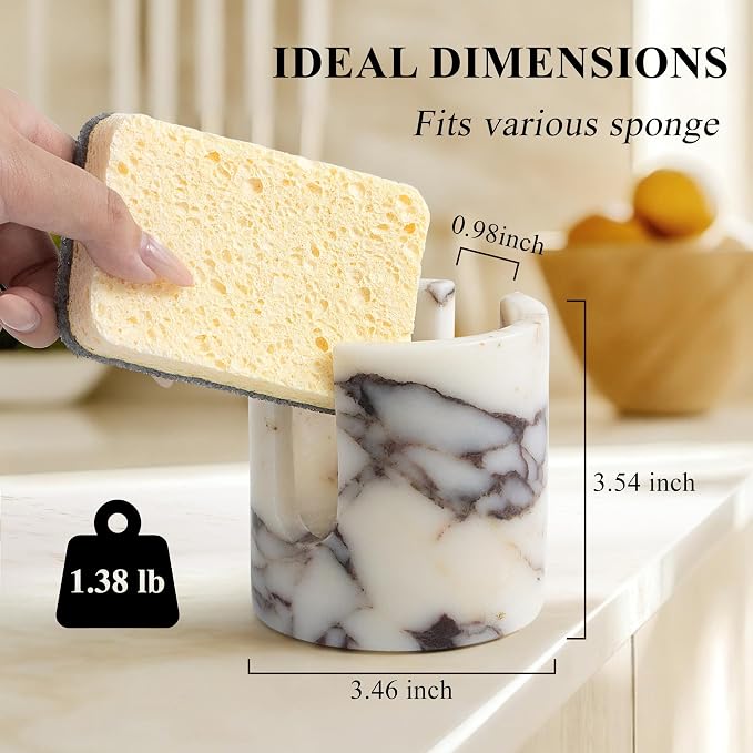 YMXYJM Natural Marble Sponge Holder, Sink Caddy for Kitchen Counter, Marble Decor Dish Sponge Holder with Anti-Slip Pad for Kitchen Sink Countertop, Fast Drying Rack, Sponge Caddy - Calacatta Viola