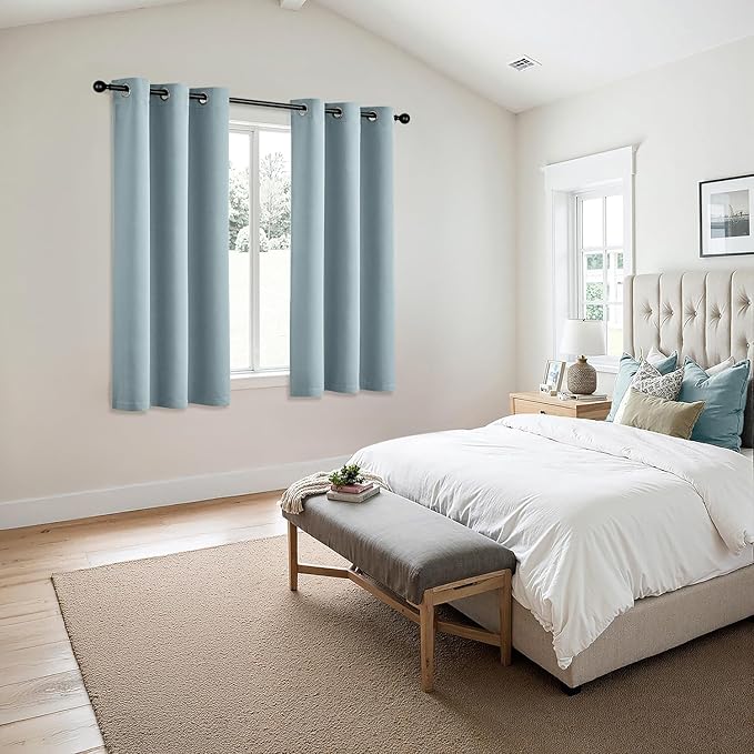MIULEE Slate Blue Blackout Curtains for Bedroom Living Room 63 Inches Long 2 Panels, Thermal Insulated Room Darkening Drapes Solid Grommet Noise Reduction Light Blocking Window Treatments 40x63 Inch